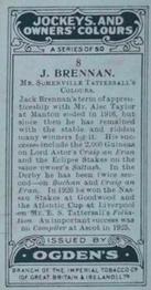 1927 Ogden's Jockeys and Owners' Colours #8 Jack Brennan Back